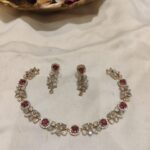 Scintillating Leafs Necklace With Red AD Stone