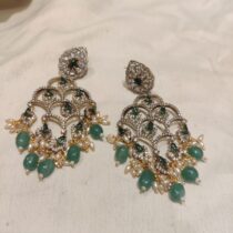 Fashionable Floral Net Earring With Light Green Beads
