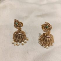 Inimitable Golden Jhumka With White Beads