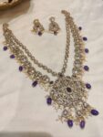 Tantalizing 2 Layer CZ Long Necklace With Rice Pearl And Purple Beads