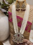 Grand Handcrafted Long Necklace With Peacock Pendant Red Beads