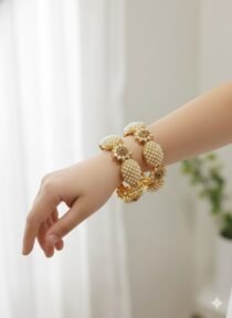 Radiant White Pearl Floral Bangles Set of 2