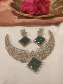 Exquisite Crystal AD Winges Necklace With Green AD Stone