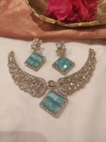 Exquisite Crystal AD Winges Necklace With Skyblue AD Stone