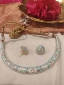 Sparkling Skyblue White Necklace With Crystal AD Stones