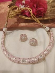 Sparkling Pink White Necklace With Crystal AD Stones