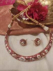 Sparkling Red White Necklace With Crystal AD Stones