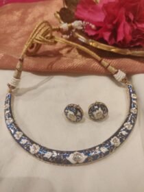 Sparkling Blue White Necklace With Crystal AD Stones