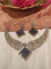 Exquisite Crystal AD Winges Necklace With Purple AD Stone