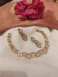Glamorous Crystal and Golden Triangular Short Necklace