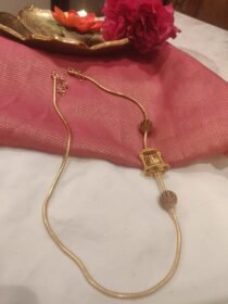 Timeless Golden Long Rope With Lakshmi Design And Red Round design