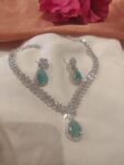 Alluring CZ Floral Neckalce With Skyblue AD Stone