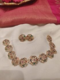 Refined Navratna Floral Short Necklace