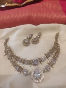 Lustrous 2 Layer Crystal Necklace With white Pearl