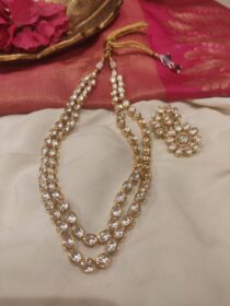 New 2 Layer Long Kundan Necklace With Floral Earring