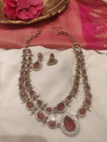 Lustrous 2 Layer Red AD Stone Necklace With white Pearl
