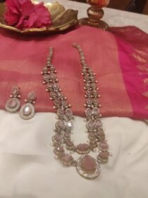 Lustrous 2 Layer Pink AD Stone Necklace With white Pearl