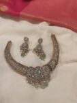 Glamorous Pipe Neckalce With Floral Design AD Light Green Stones