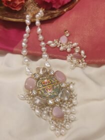 Radiant Handcrafted Multishape Ranihaar With Pink Earrings