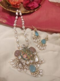 Radiant Handcrafted Multishape Ranihaar With Blue Earrings