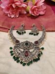 Rare Antique Finish Neckalce With Red AD and Green White Beads