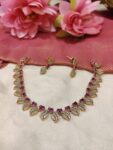 Iconic Leafs Short Neckalce with Red Ad Stone