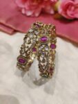 Ornate Crystal Pink AD Stone Bangles set of 2