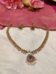 Sought Red AD Necklace With Golden white Beads