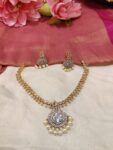 Enchanting Crystal AD Stone Necklace with White Pearls