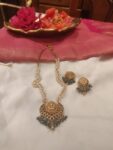 Majestic White Pearls Necklace With Lakshmi pendant Green Beads