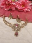 Lustrous Red Ad Floral Neckalce With White Beads