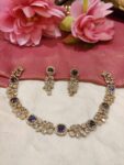Radiant Crystal Leafs Neckalce With Blue Ad stone
