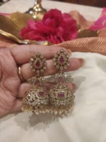 Ethereal Crystal Earrings With Red AD Stone