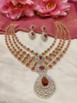 Elegant 4 Layer CZ Finish Long Neckalce Red Stones