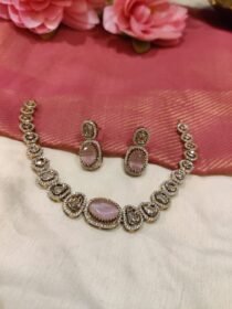 Ethereal Pink Crystal Stone Short Necklace