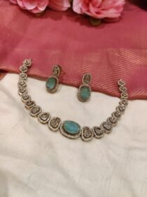 Ethereal Skyblue Crystal Stone Short Necklace