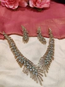 Pinnacle Leafs Neckalce With Skyblue AD Stone