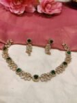 Radiant Crystal Leafs Neckalce With Green Ad stone