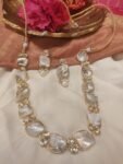 Sparkling Handcarfted White Pearl Stone Short Necklace