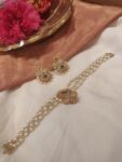 Elegant 3 Layer White Pearl Choker With Floral Green AD Stone