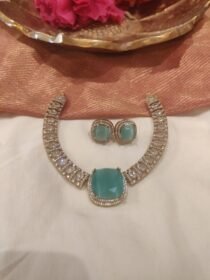 Refined Crystal Round AD Necklace With Skyblue AD Stone