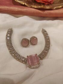 Refined Crystal Round AD Necklace With Pink AD Stone