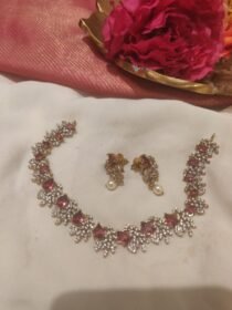 Elegant Crystal Short Necklace with Red AD Stone