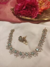 Elegant Crystal Short Necklace with Skyblue AD Stone