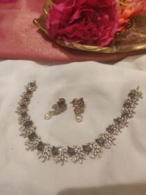 Elegant Crystal Short Necklace with Purple AD Stone