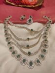 Timeless CZ Finish 5 Layer Necklace With Green AD Stone