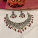Iconic Anti Peacock Eleplant Design Maroon Beads Short Necklace