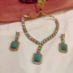 Elegant Sky Blue Stone Pendant Kundan Short Necklace