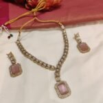 Elegant Pink Stone Pendant Kundan Short Necklace