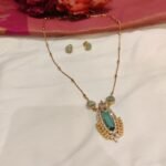 Timeless Sky Blue Stone Pendant Leaf Design Chain Necklace